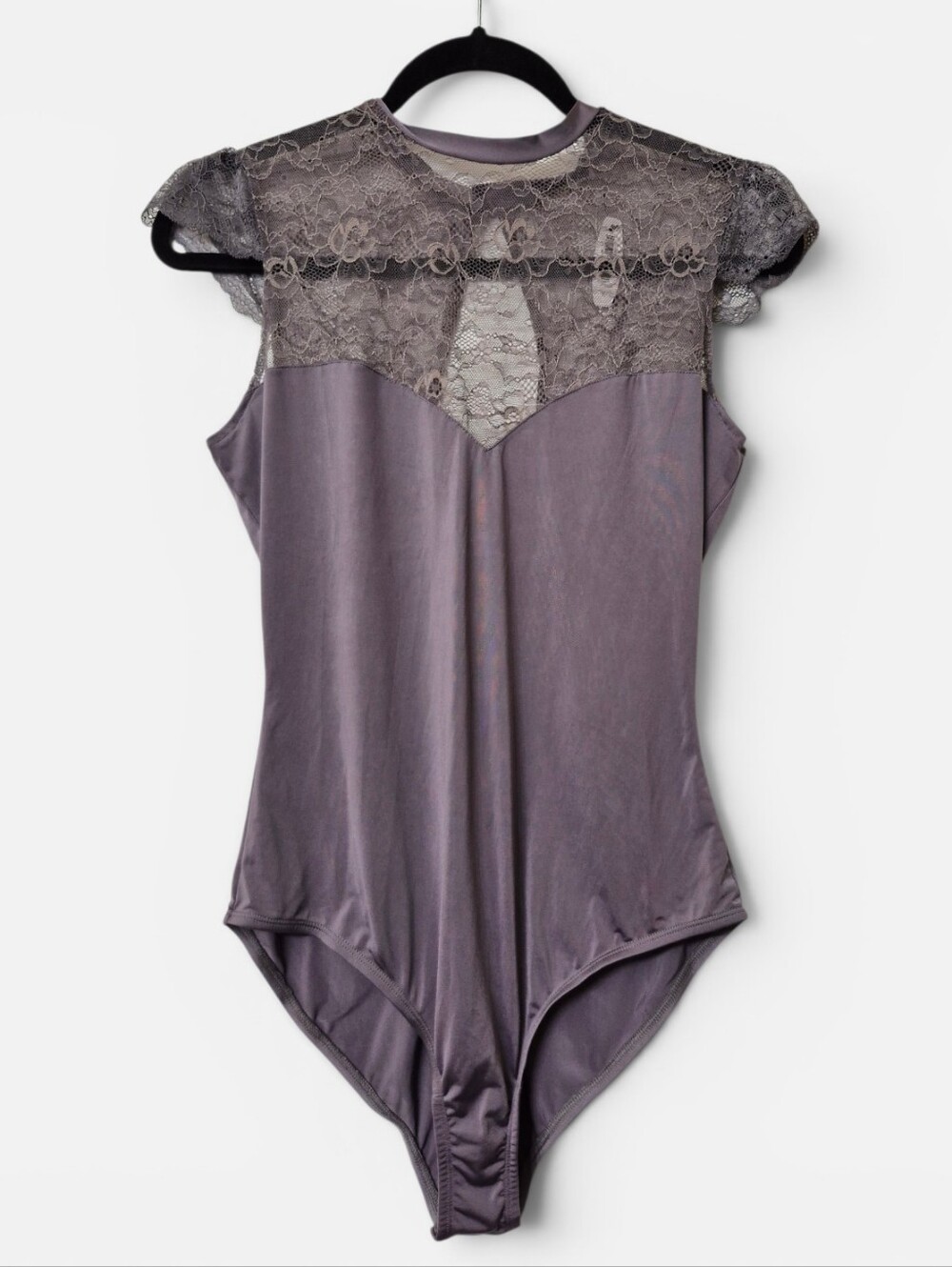 Adore Me NWT Vertrice Shark Gray Lace-Trim Bodysuit Medium